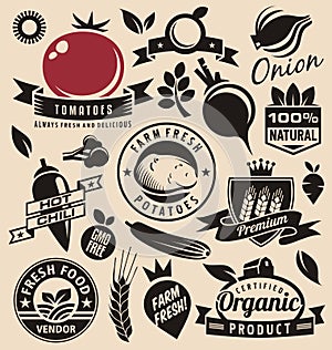 Vegetables icons, labels, signs, symbols, logo layouts and design elements photo