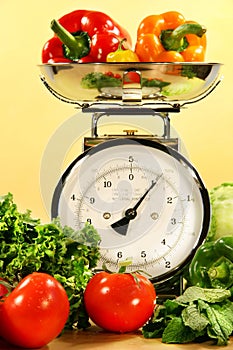 Vegetables on kitchen scale