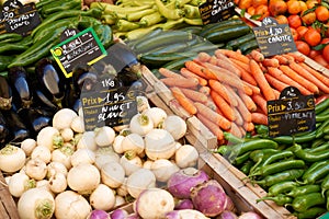 Vegetables on market stall