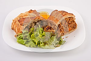 Vegetables and meat roll and salad