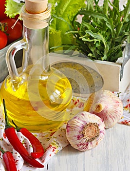 Vegetables and oilive oil. photo