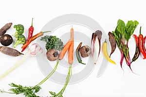 Vegetables path on white background