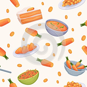 Vegetables pattern. Delicious preparing foods from carrot natural vegetables exact vector seamless background