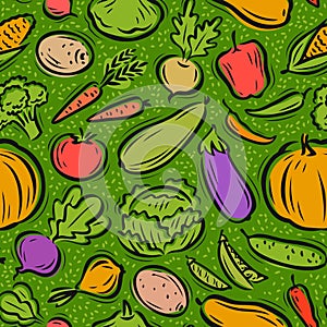 Vegetables pattern. Healthy food seamless background. Vector illustration