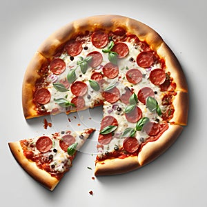A vegetables Pizza illustration with a slice.