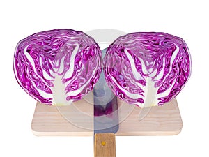 Vegetables, Purple cabbage on cutting boards isolated on white background.