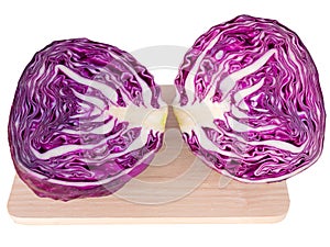 Vegetables, Purple cabbage on cutting boards isolated on white background.