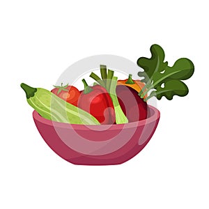 Vegetables Rested in Bowl Isolated on White Background Vector Illustration
