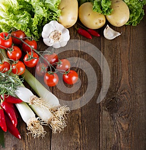 Vegetables on a rustic wooden table