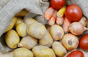 Vegetables in sack bag
