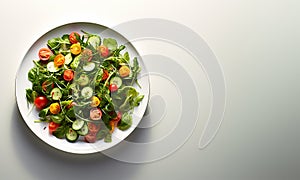 Vegetables Salad Served on White Plate with Blank Space on Isolated Background AI Generative