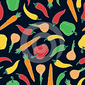 Vegetables, seamless pattern, hand drawn colorful doodle veggies