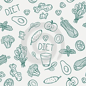 Vegetables seamless pattern. Healthy eating background