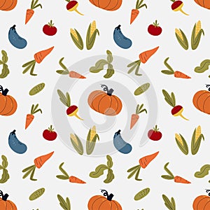 Vegetables seamless pattern. Healthy food background. Farm fresh, organic, eco vegetables. Vegetarian vegan food. Vector