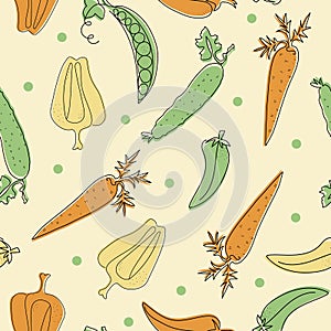 Vegetables seamless pattern, ornament with food ingredients. Food hand-drawn line art.