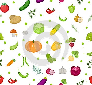 Vegetables seamless pattern. Salad endless background. Healthy lifestyle, vegan, vegetarian diet, raw food. Vector