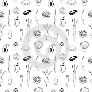 Vegetables seamless pattern vector illustration, hand drawing doodle