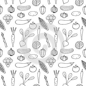 Vegetables seamless pattern vector illustration, hand drawing doodles