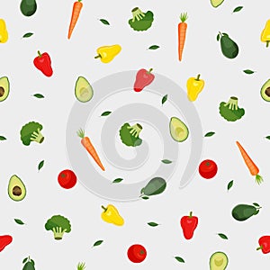 Vegetables seamless pattern on white background, Healthy ingredients food