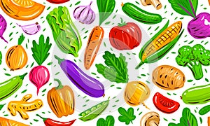 Vegetables seamless texture vector. Healthy farm organic food pattern background