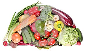 With vegetables in a semicircle