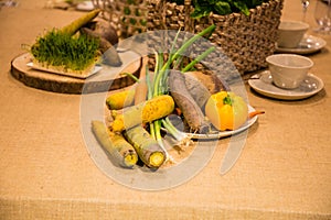 Vegetables served on the table