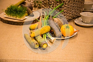 Vegetables served on the table