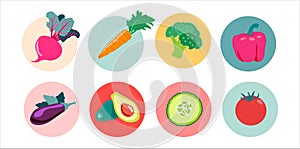 Vegetables set in circle, Round sticker,