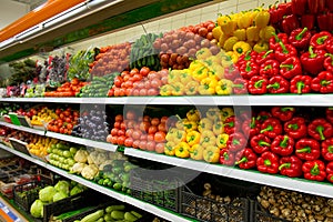 Vegetables on shelf in supermarket