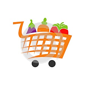vegetables on shopping cart trolley grocery logo icon design vector