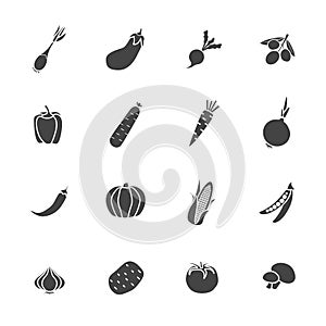 Vegetables Sillhouette Icon Flat Set