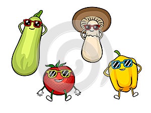 Vegetables sunbath pop art vector illustration