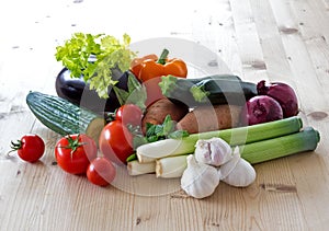 Vegetables on a sunlit kitchen table