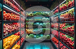 Vegetables in supermarket. An area with vegetable shelves