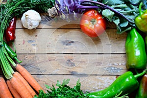 Vegetables on table background.