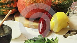 Vegetables on table for chef cooking healthy food in the kitchen