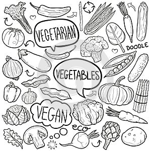 Vegetables Traditional Doodle Icons Sketch Hand Made Design Vector