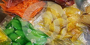 Vegetables are vacuum packaged in special hermetic containers