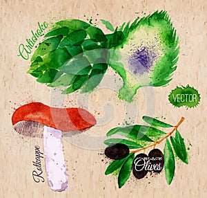 Vegetables watercolor rotkappe, artichokes, black