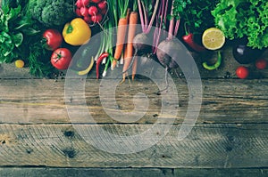 Vegetables on wooden background. Bio healthy organic food, herbs and spices. Raw and vegetarian concept. Ingredients