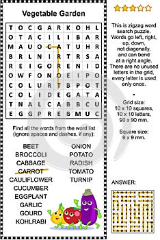 Vegetables word search puzzle