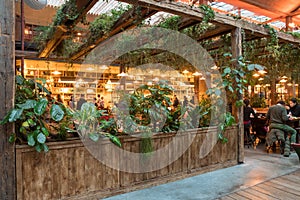 Vegetal dining hall in the Felicita italian food market Big Mamma, Station f, Paris, France