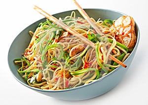 Vegetarian Asian Noodle Dish with Chopsticks