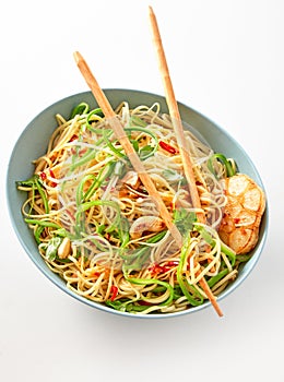 Vegetarian Asian Noodle Dish with Chopsticks