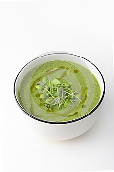 Vegetarian broccoli and spinach cream soup. Healthy food. Healthy lifestyle. Lean menu. Isolated object. Photo on a