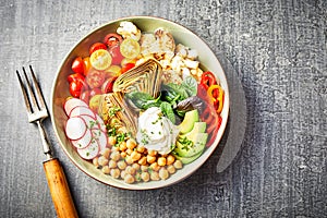 Vegetarian Buddha bowl with assorted veggies