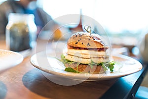 Vegetarian burger with grilled haloumi photo
