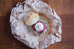 Vegetarian burger with rucola