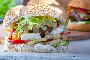 Vegetarian burger with the seitan - vegan meat