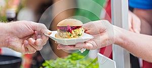 Vegetarian Burger on street food Festival